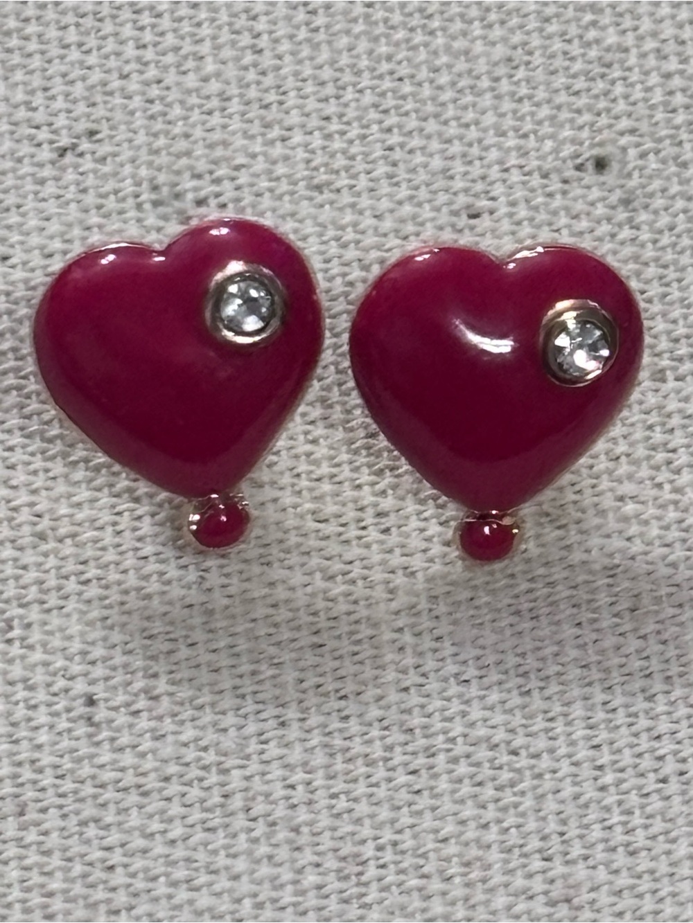 Red Heart Stud Earrings with Crystal Accent - Fashion Jewelry